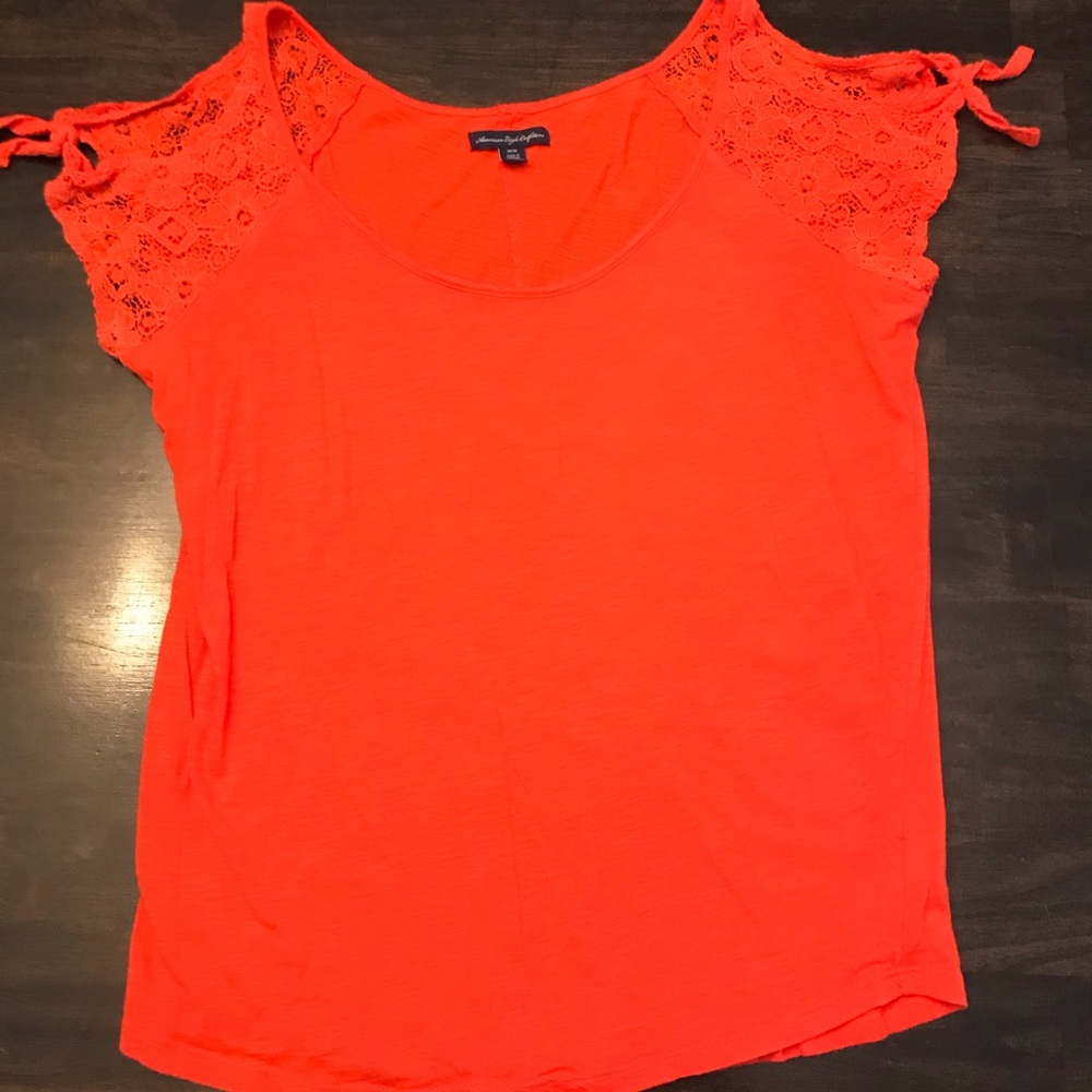Lace sleeve cold shoulder top